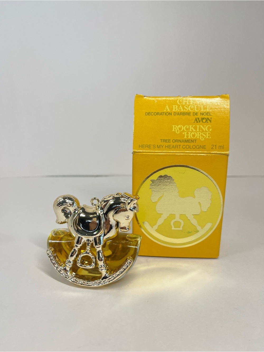 Vintage AVON Rocking Horse Christmas Tree Ornament Here's My Heart Cologne w Box